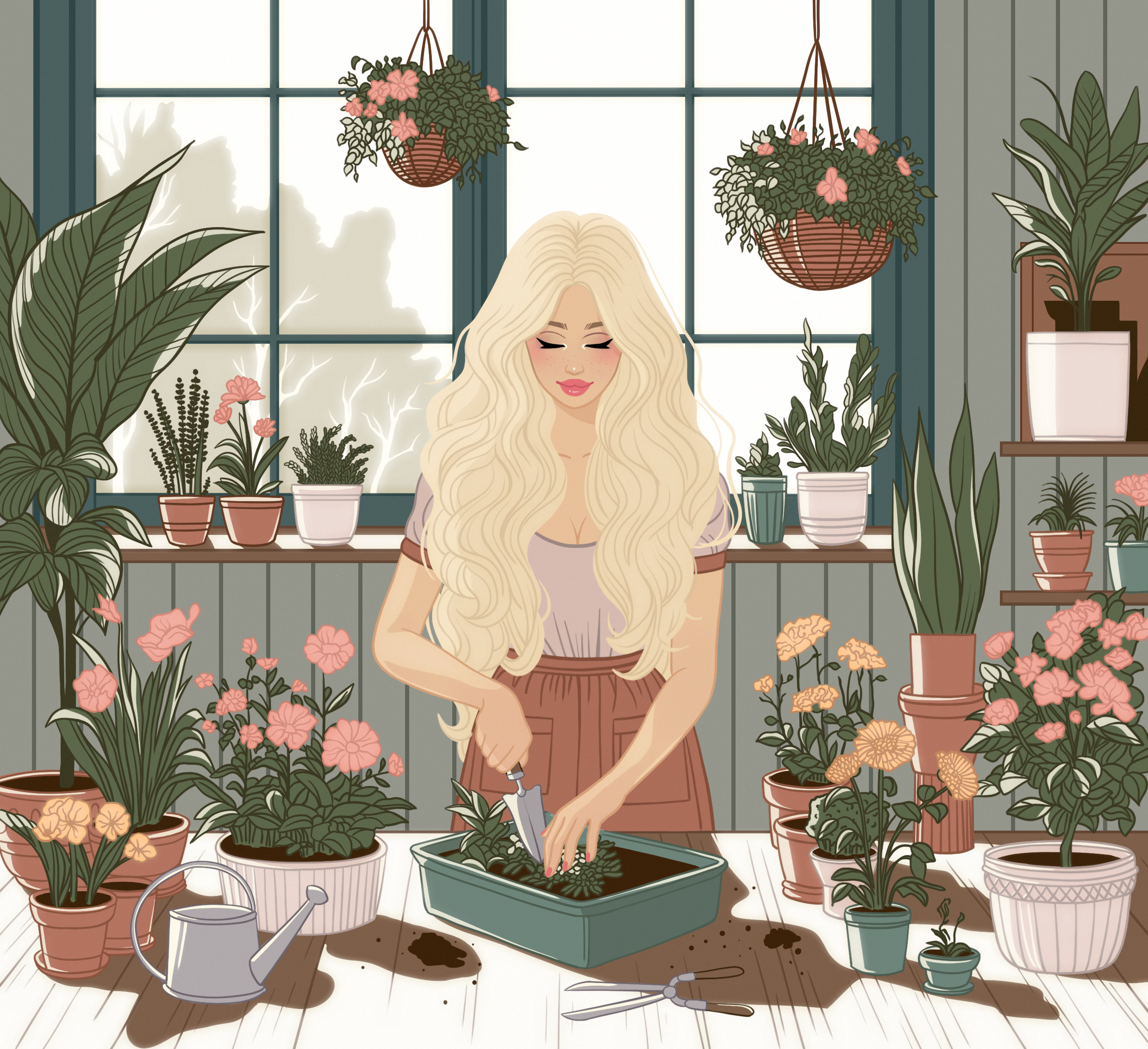 Повседневные сцены. Уход за цветами