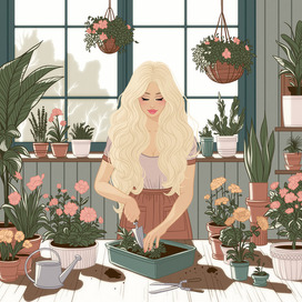 Повседневные сцены. Уход за цветами