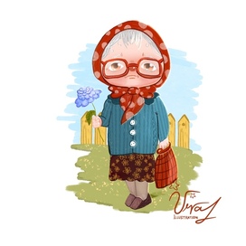 Бабуся с цветком и авоськой