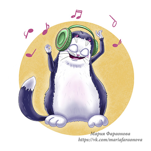 Котик в наушниках