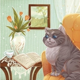 Кот читает книжку