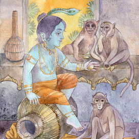 Кришна кормит обезьян