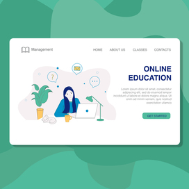 Иллюстрация девушки за компьютером для лэндинг пэйдж