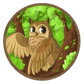 Сова сидит на дереве.