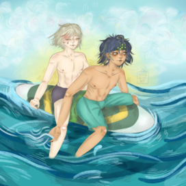 Genshin летняя иллюстрация 