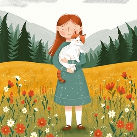 Девочка и кошка.