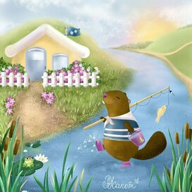 Бобер на рыбалке