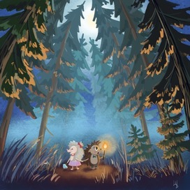 Ёжики в ночном лесу