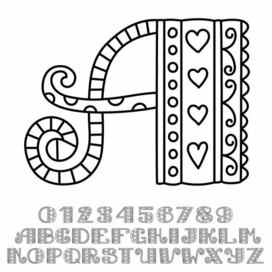 Векторный контурный алфавит и цифры в стиле дудл