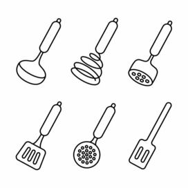 Контурные векторные иконки на тему Кухня