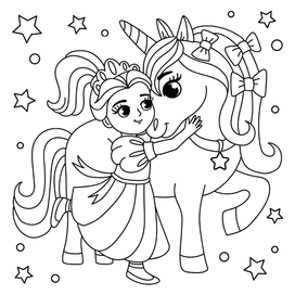 Раскраска для девочек. Принцесса и единорог.