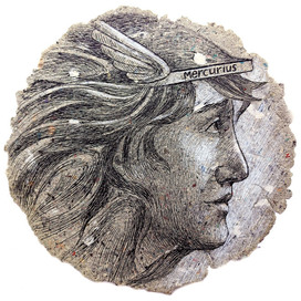 бог Меркурий. из серии боги-планеты. графика бумага ручной работы.