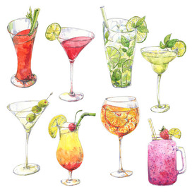 Коктейли в стиле акварельный скетчинг