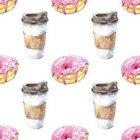 Простой бесшовный паттерн "Кофе и пончик"