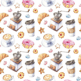 Бесшовный паттерн "Кофе и выпечка"