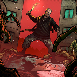 Тимур бросает коктейль Молотова в мутантов