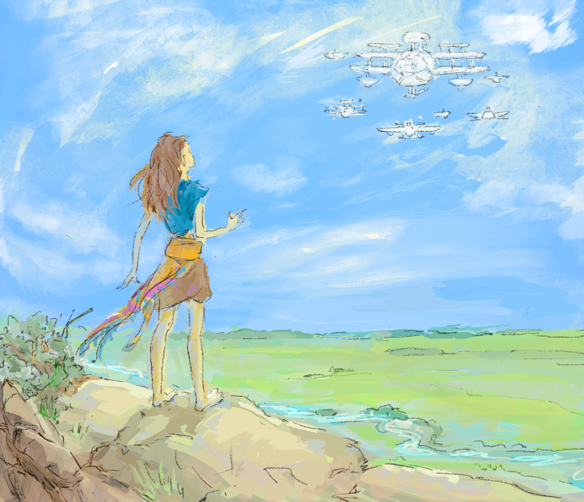 Девочка смотрит в небо