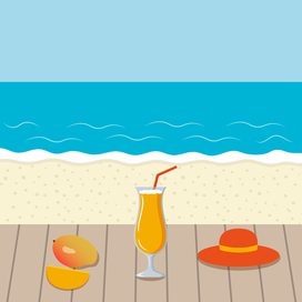 Пляж и напиток из манго