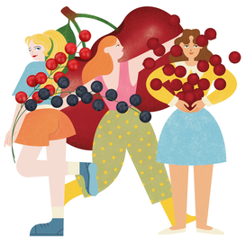 иллюстрации девушек с ягодами для этикеток морса