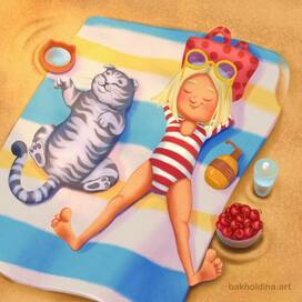 Лето на пляже с котиком