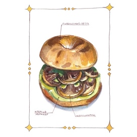 Бейгл с грибами и авокадо