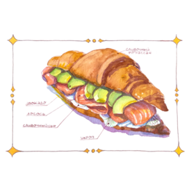 Круассан с лососем и авокадо