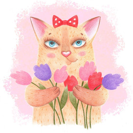 Кошечка с цветами