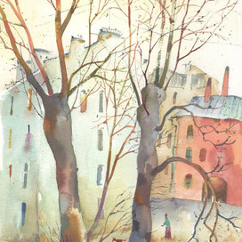 Дворы Петербурга. Акварель.