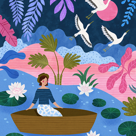 Иллюстрация девушка в лодке