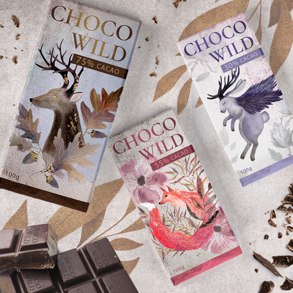 Иллюстрации к упаковке шоколада ChocoWild