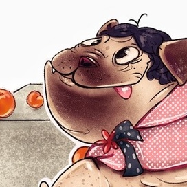 Мопс с персиками