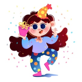 Детская иллюстрация с праздничной девочкой