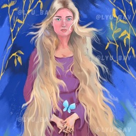 Иллюстрация - девушка с бабочкой