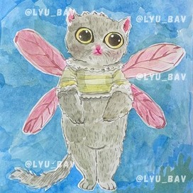 Котик-феечка_акварель