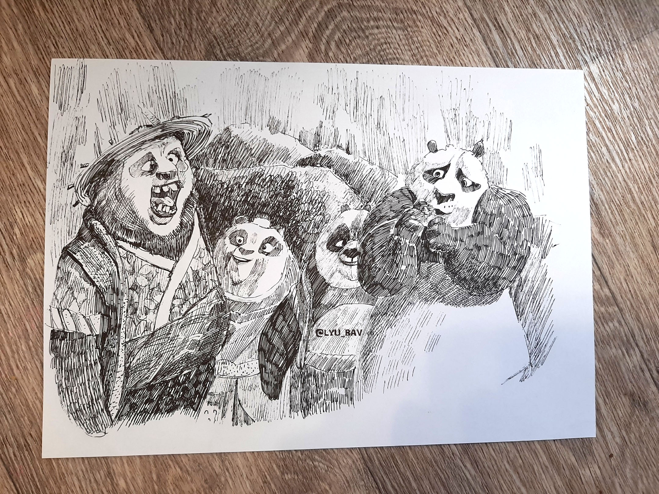 Графика_черно-белая иллюстрация_панды