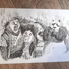 Графика_черно-белая иллюстрация_панды