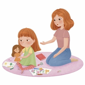 Иллюстрация для детской книги. Дочка не слышит маму