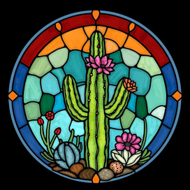 Кактус в стиле витраж