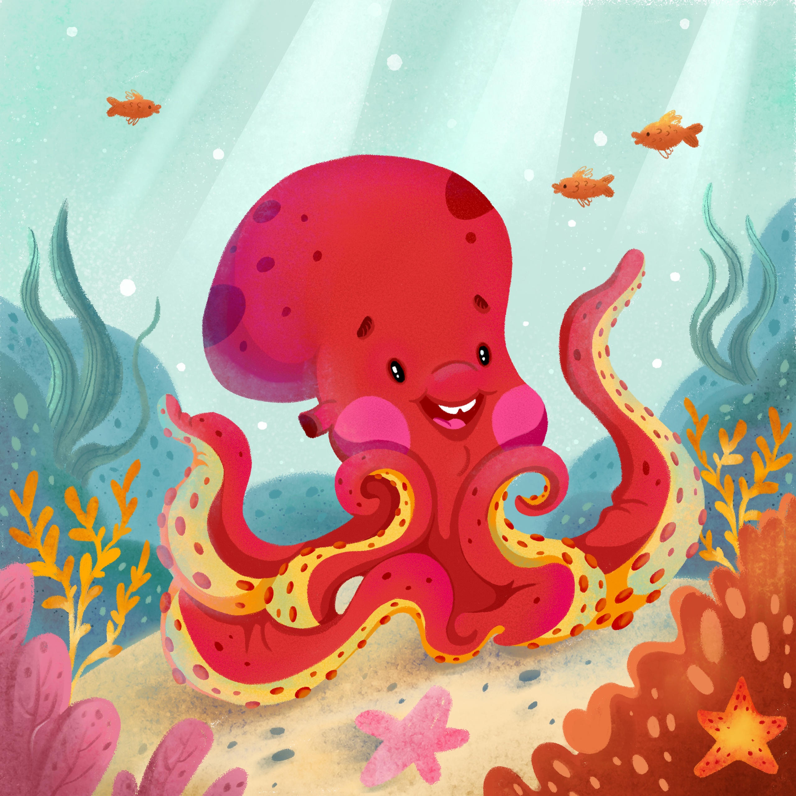 Иллюстрация из серии "Подводные друзья" Осьминог