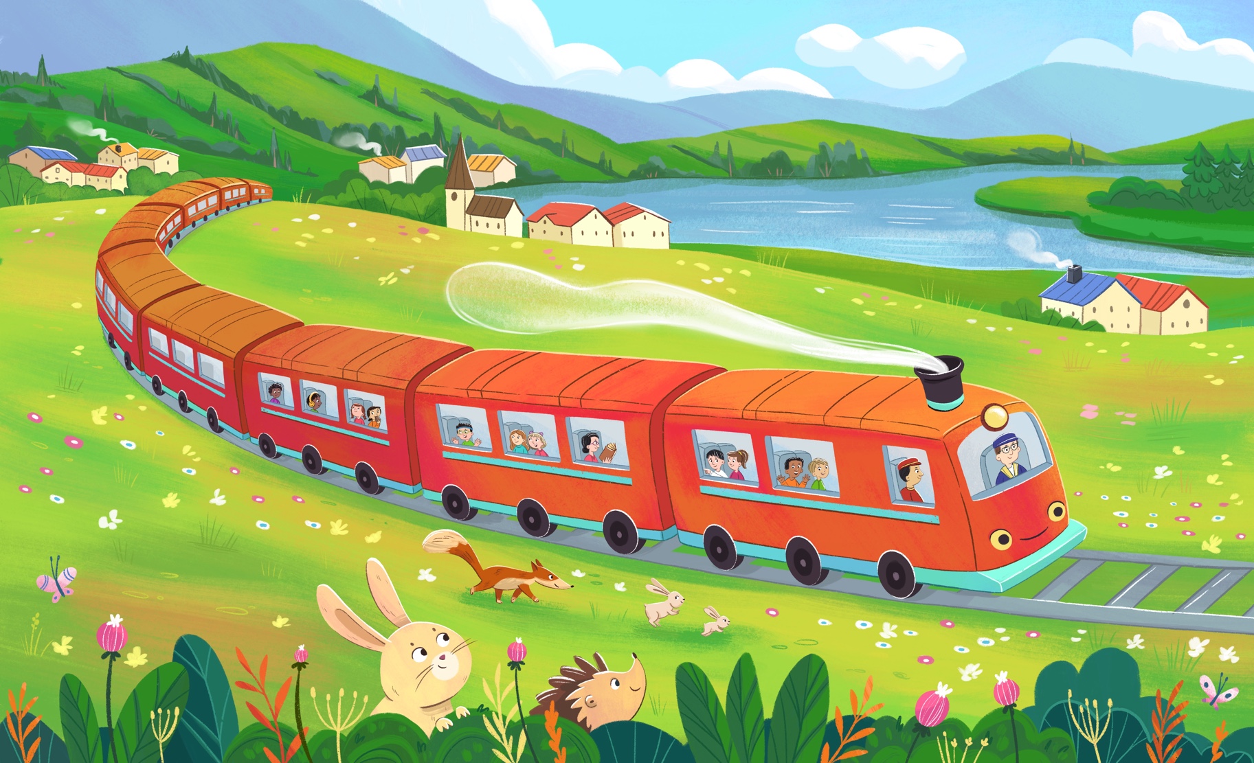 Путешествие на поезде. Книжная иллюстрация