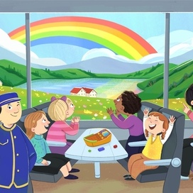 Путешествие на поезде. Книжная иллюстрация