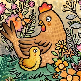 Курочка с цыплёнком