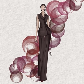 Коричневый элегантный костюм, на моем эскизе