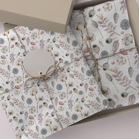 Нежный акварельный паттерн с сухоцветами на белом фоне