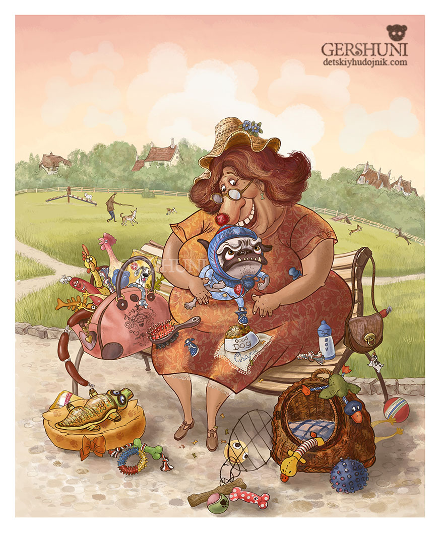 Хозяйка и мопс..