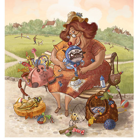 Хозяйка и мопс..