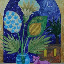 Вечернее окошко и маленькая кошка