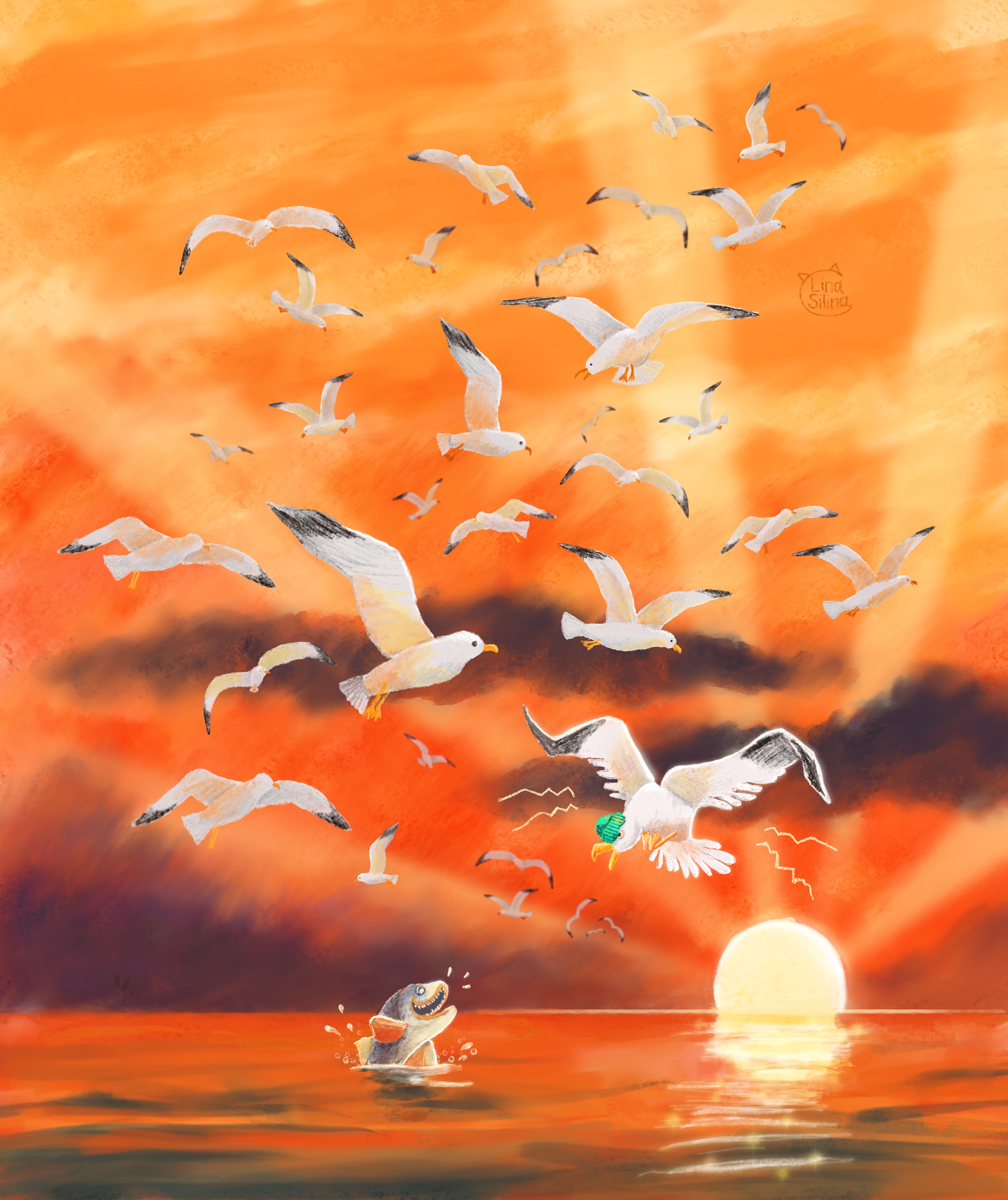 Чайка и рыба