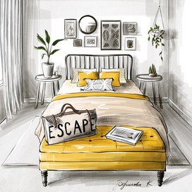 Интерьерный скетч спальни