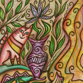 Кот и цветок